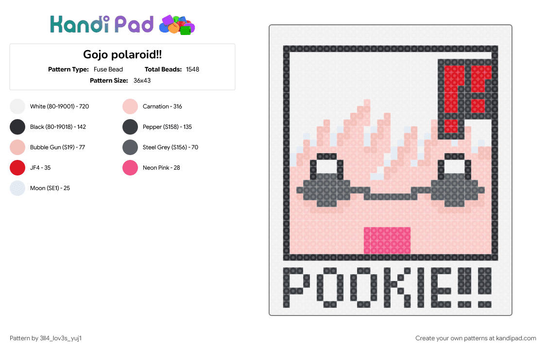 Gojo polaroid!! - Fuse Bead Pattern by 3ll4_lov3s_yuj1 on Kandi Pad - beige, white