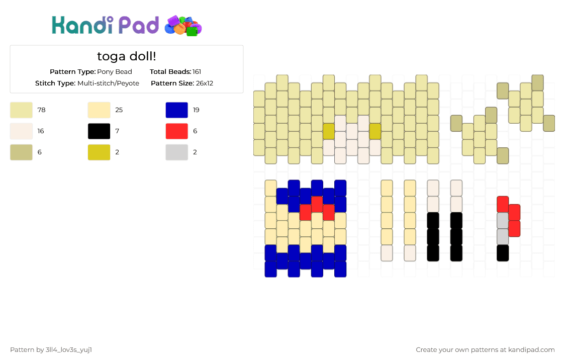toga doll! - Pony Bead Pattern by 3ll4_lov3s_yuj1 on Kandi Pad - yellow
