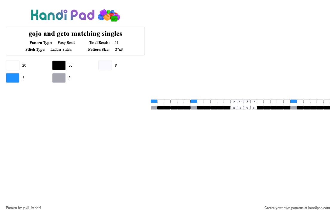 gojo and geto matching singles - Pony Bead Pattern by 3ll4_lov3s_yuj1 on Kandi Pad - white,light blue,gray
