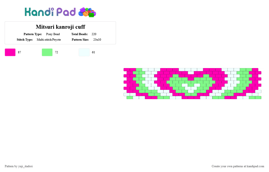Mitsuri kanroji cuff - Pony Bead Pattern by 3ll4_lov3s_yuj1 on Kandi Pad - pink, teal