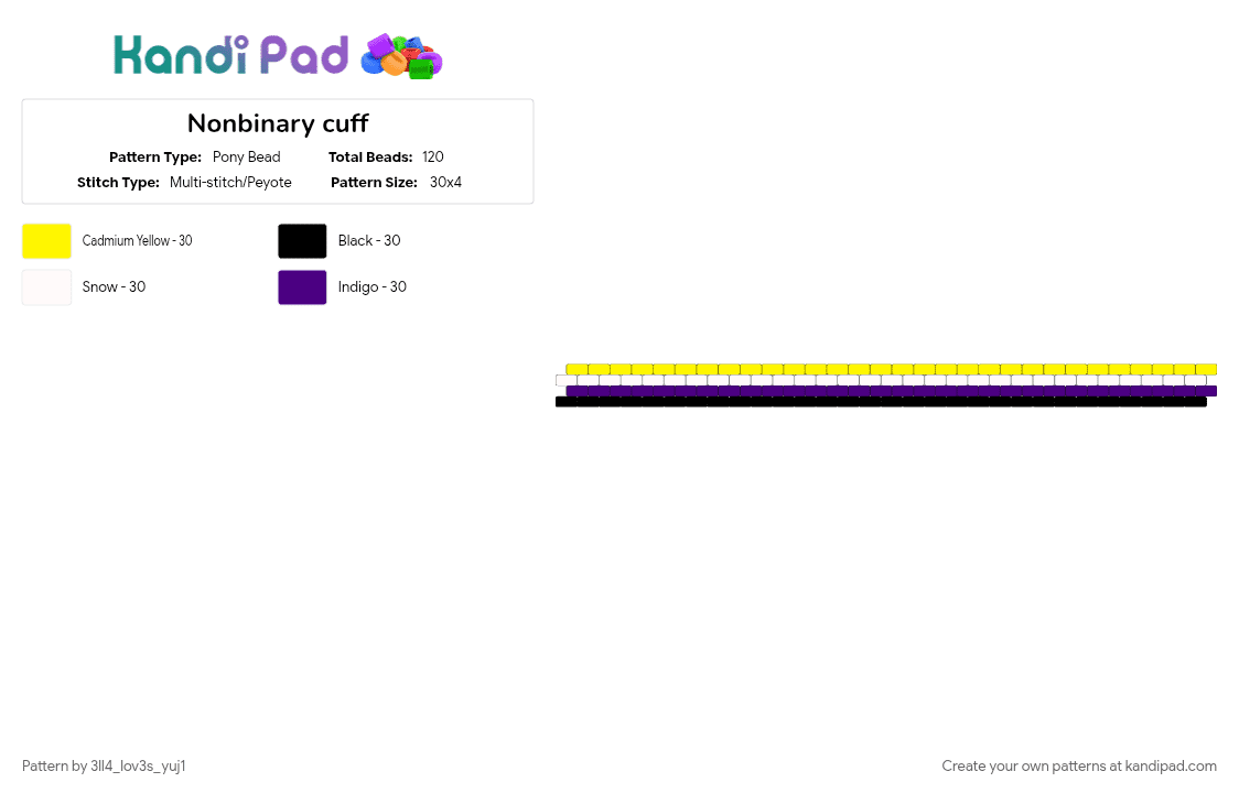 Nonbinary cuff - Pony Bead Pattern by xx3ll4--yvk1raxx on Kandi Pad - purple, yellow