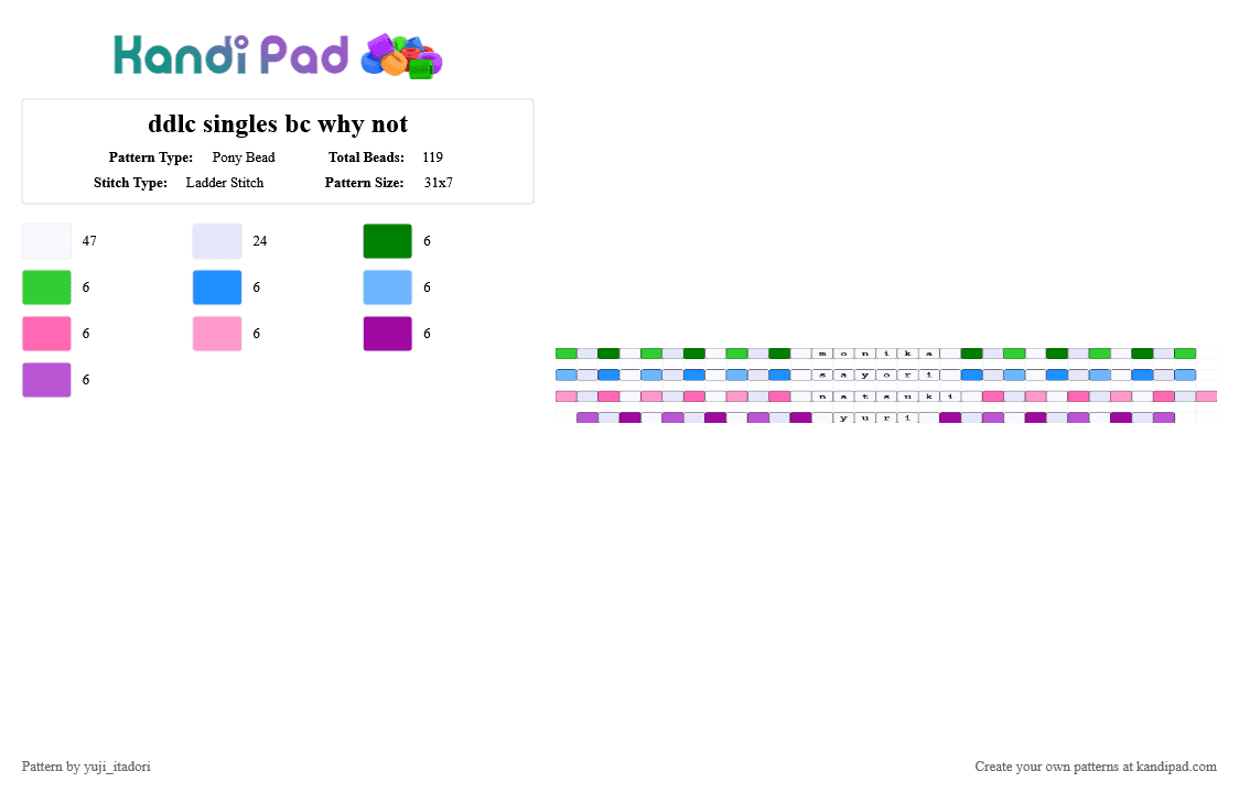 ddlc singles bc why not - Pony Bead Pattern by 3ll4_lov3s_yuj1 on Kandi Pad - white,pink