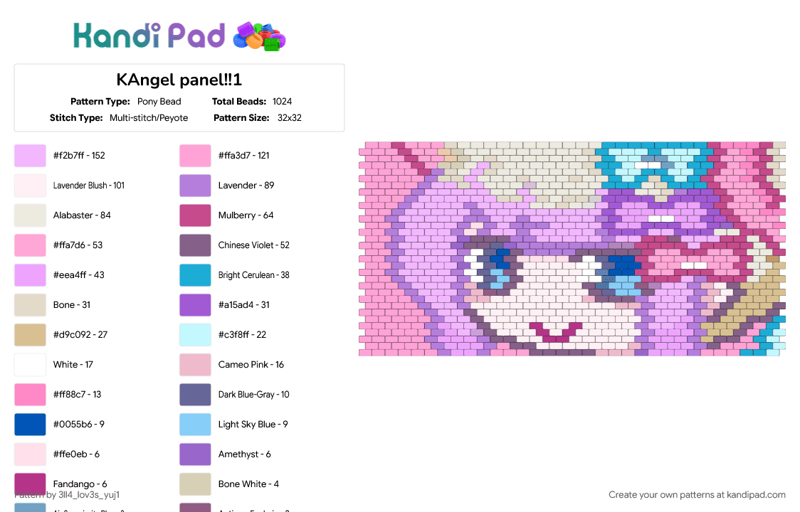 KAngel panel!!1 - Pony Bead Pattern by 3ll4_lov3s_yuj1 on Kandi Pad - pink