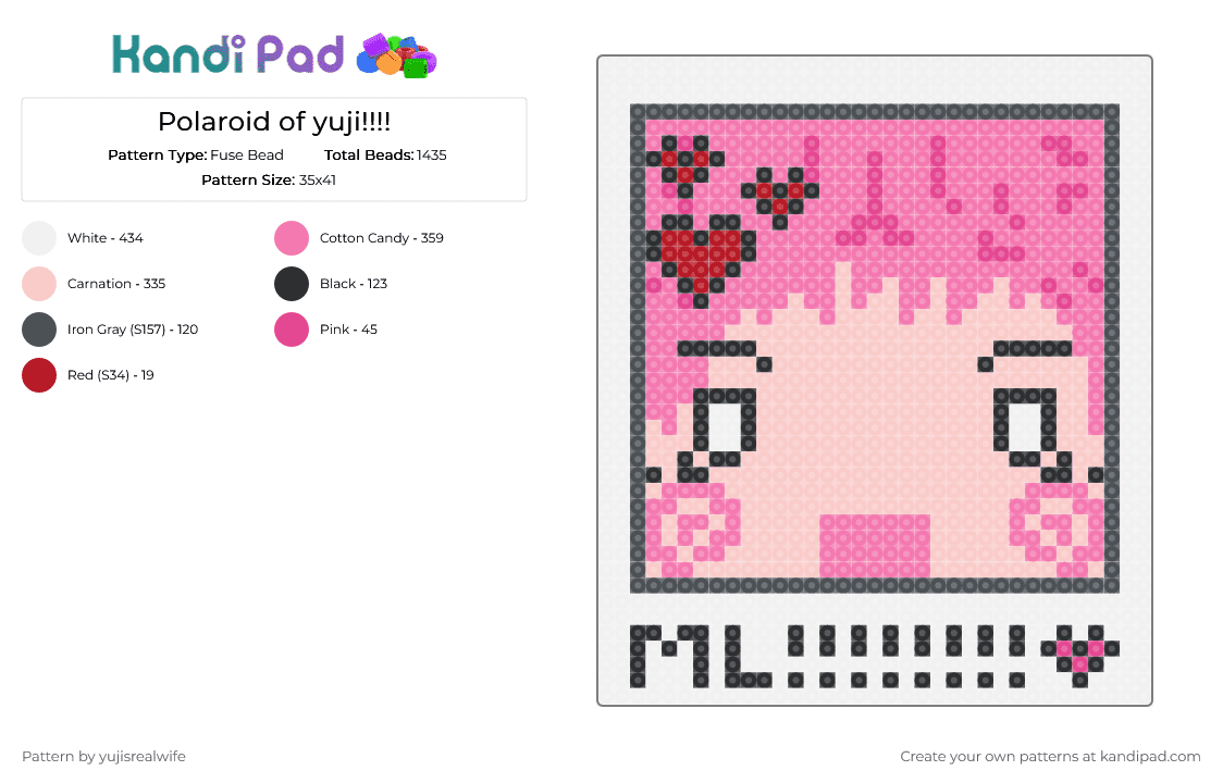 Polaroid of yuji!!!! - Fuse Bead Pattern by 3ll4_lov3s_yuj1 on Kandi Pad - cotdpolaroid