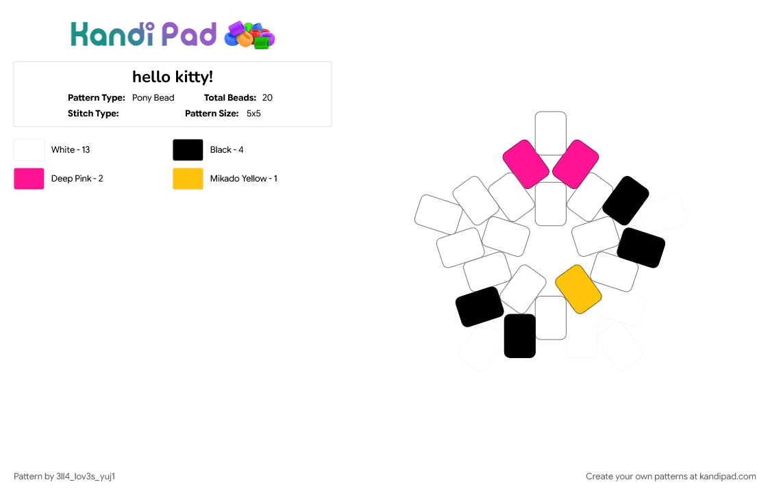 hello kitty! - Pony Bead Pattern by 3ll4_lov3s_yuj1 on Kandi Pad - pink, white, yellow