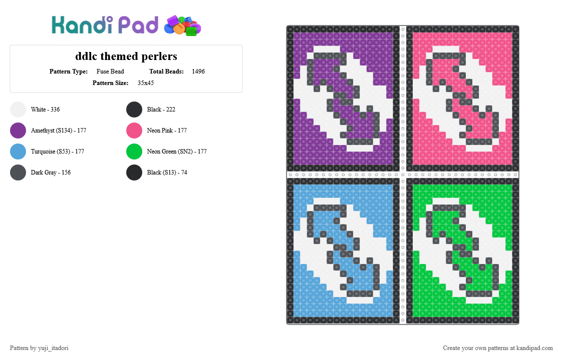 ddlc themed perlers - Fuse Bead Pattern by 3ll4_lov3s_yuj1 on Kandi Pad - pink