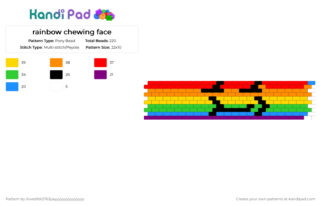 rainbow chewing face - Pony Bead Pattern by ilovebfdi2763yayyyyyyyyyyyyyyy on Kandi Pad - red,orange,yellow,green