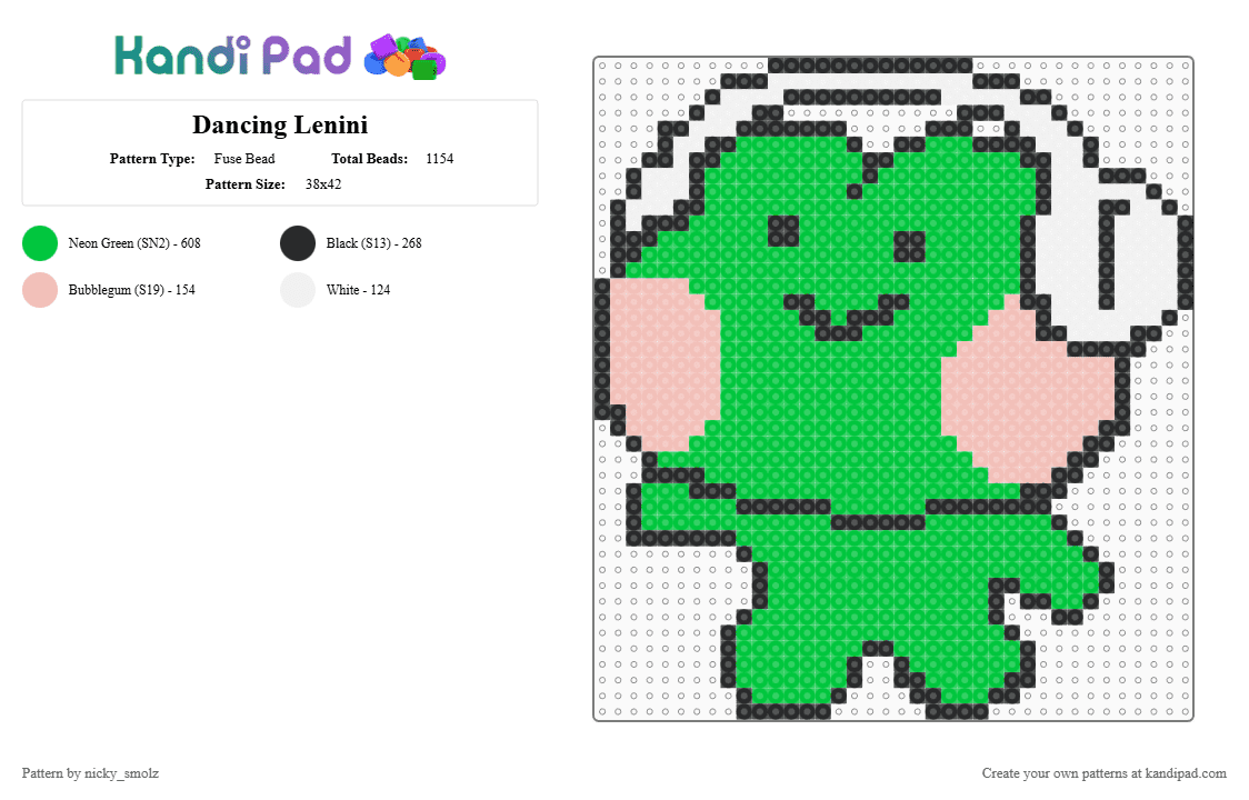 Dancing Lenini - Fuse Bead Pattern by nicky_smolz on Kandi Pad - green