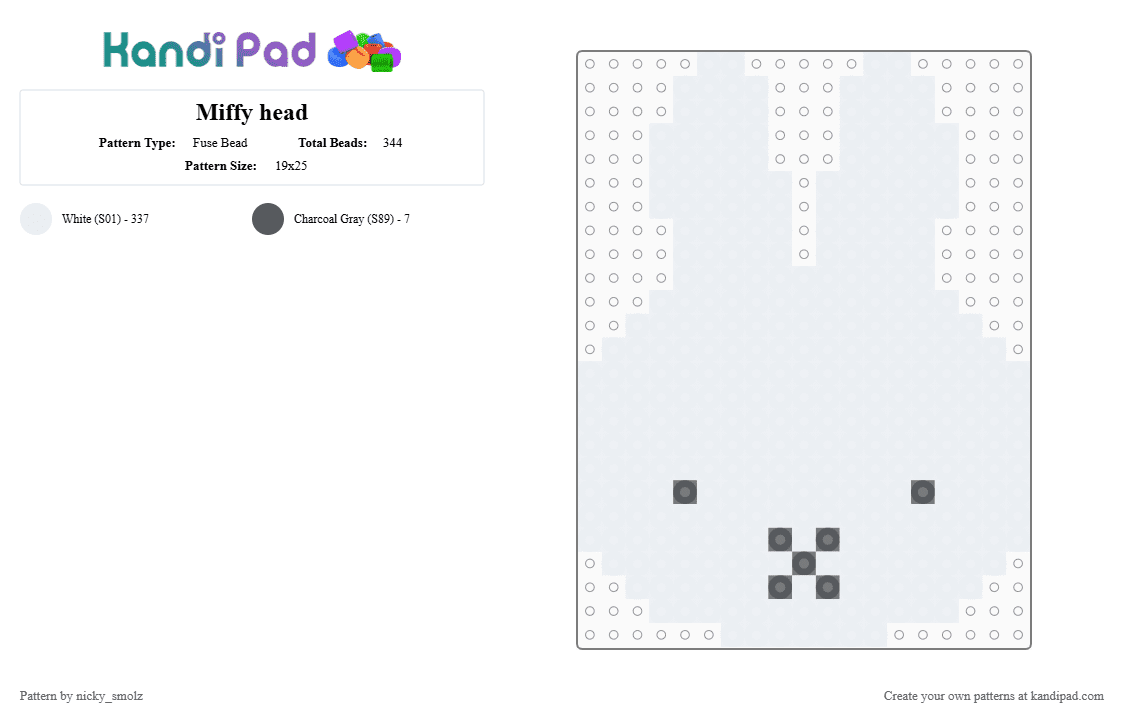 Miffy head - Fuse Bead Pattern by nicky_smolz on Kandi Pad - miffy, white