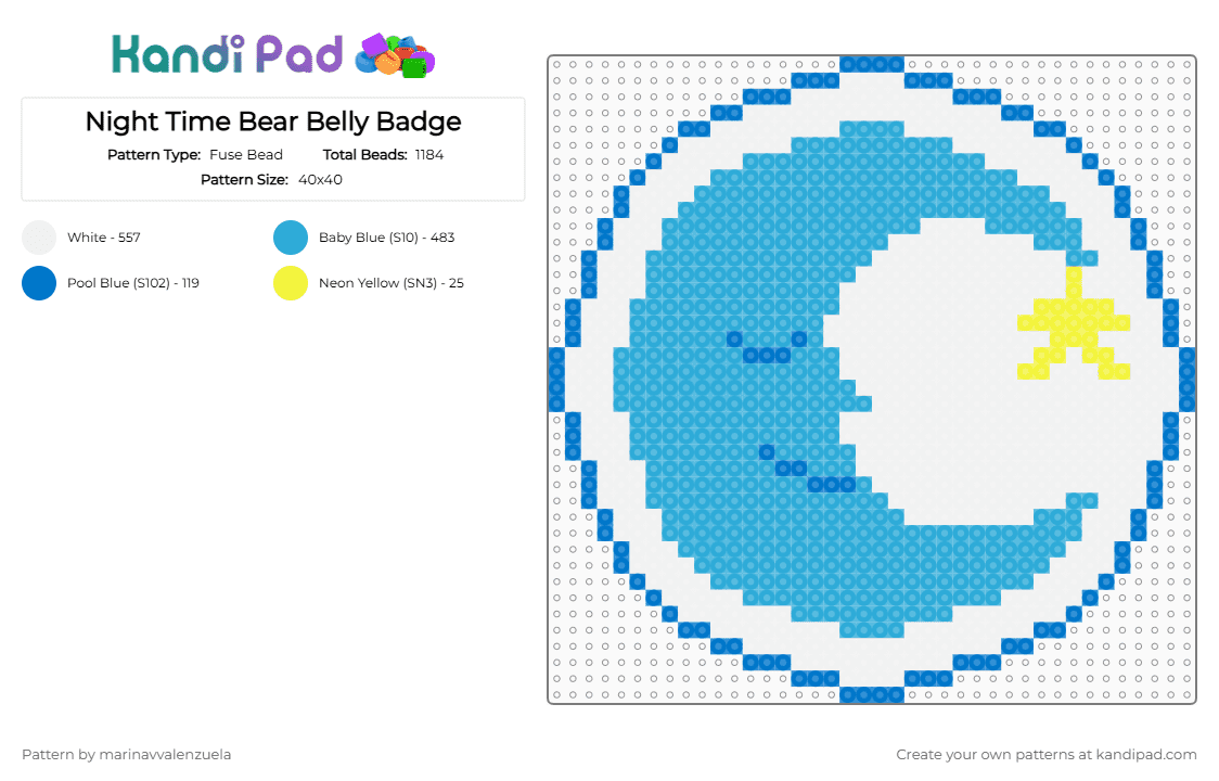 Night Time Bear Belly Badge - Fuse Bead Pattern by marinavvalenzuela on Kandi Pad - light blue
