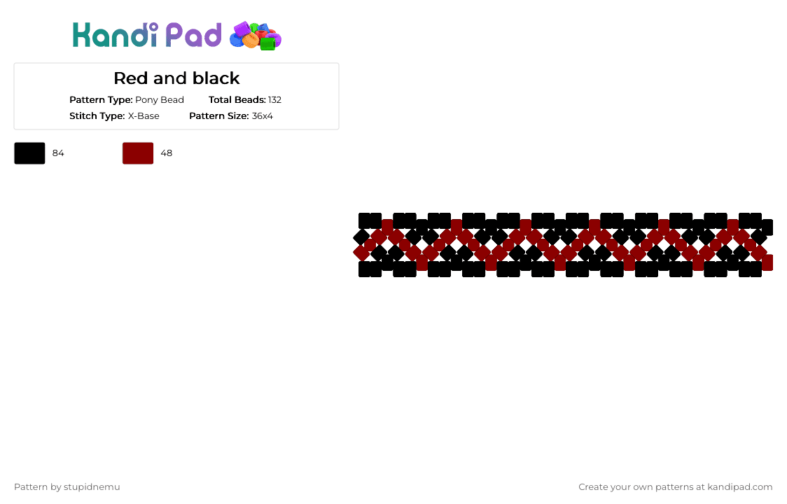 Red and black - Pony Bead Pattern by stupidnemu on Kandi Pad - black,red,cotdduotone