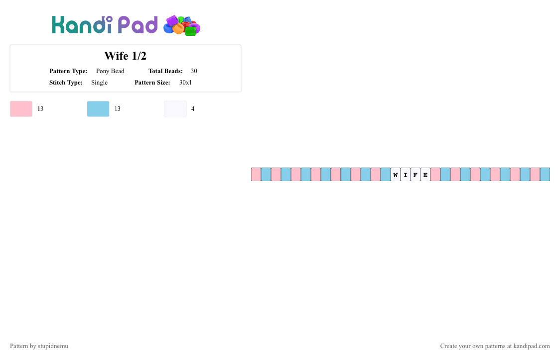 Wife 1/2 - Pony Bead Pattern by stupidnemu on Kandi Pad - pink,light blue,couple,wlw