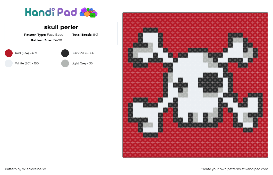 skull perler - Fuse Bead Pattern by xx-acidraine-xx on Kandi Pad - skull,crossbones,death,spooky,skeleton,white,red