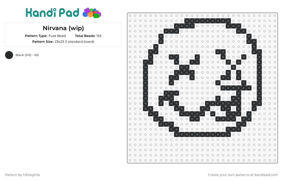 Nirvana (wip) - Fuse Bead Pattern by h3llieg1rlie on Kandi Pad - nirvana,smiley,face,happy,band,music,outline,black