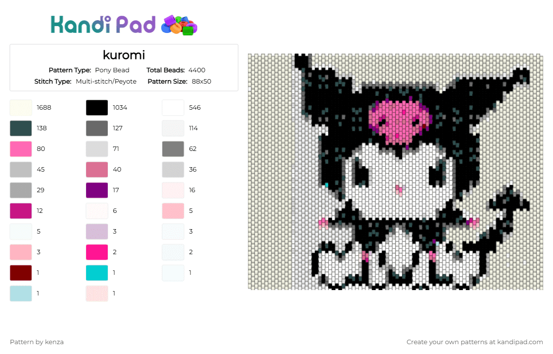 kuromi - Pony Bead Pattern by kenza on Kandi Pad - 