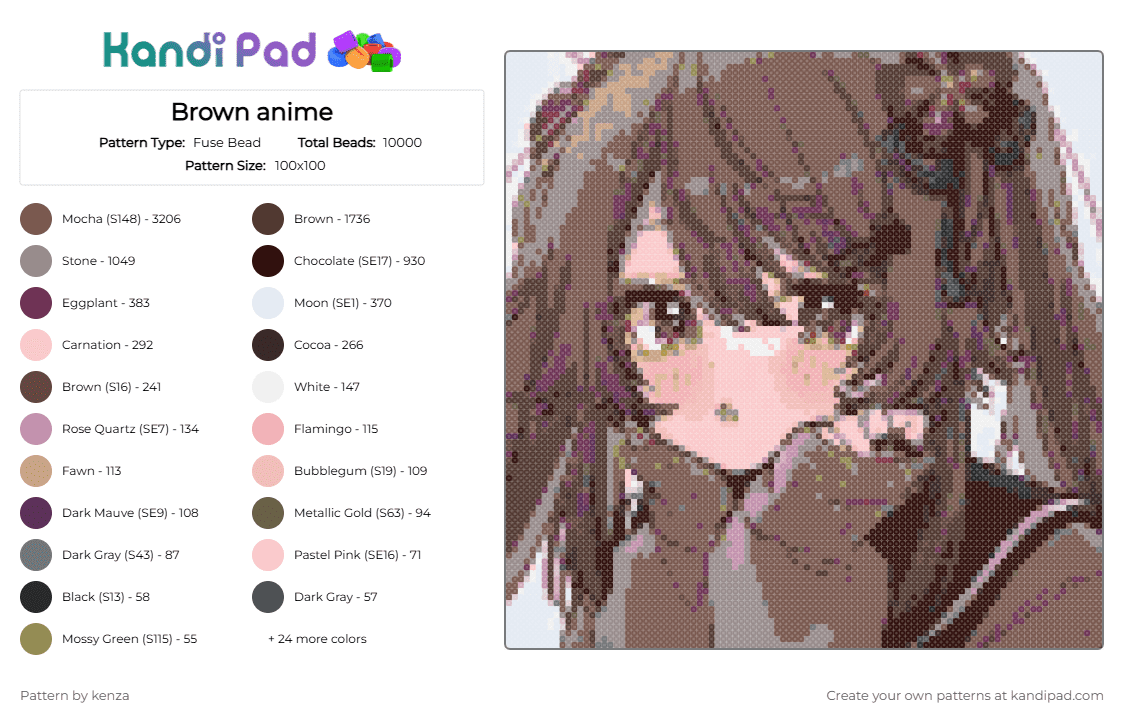 Brown anime - Fuse Bead Pattern by kenza on Kandi Pad - tan,brown,gray