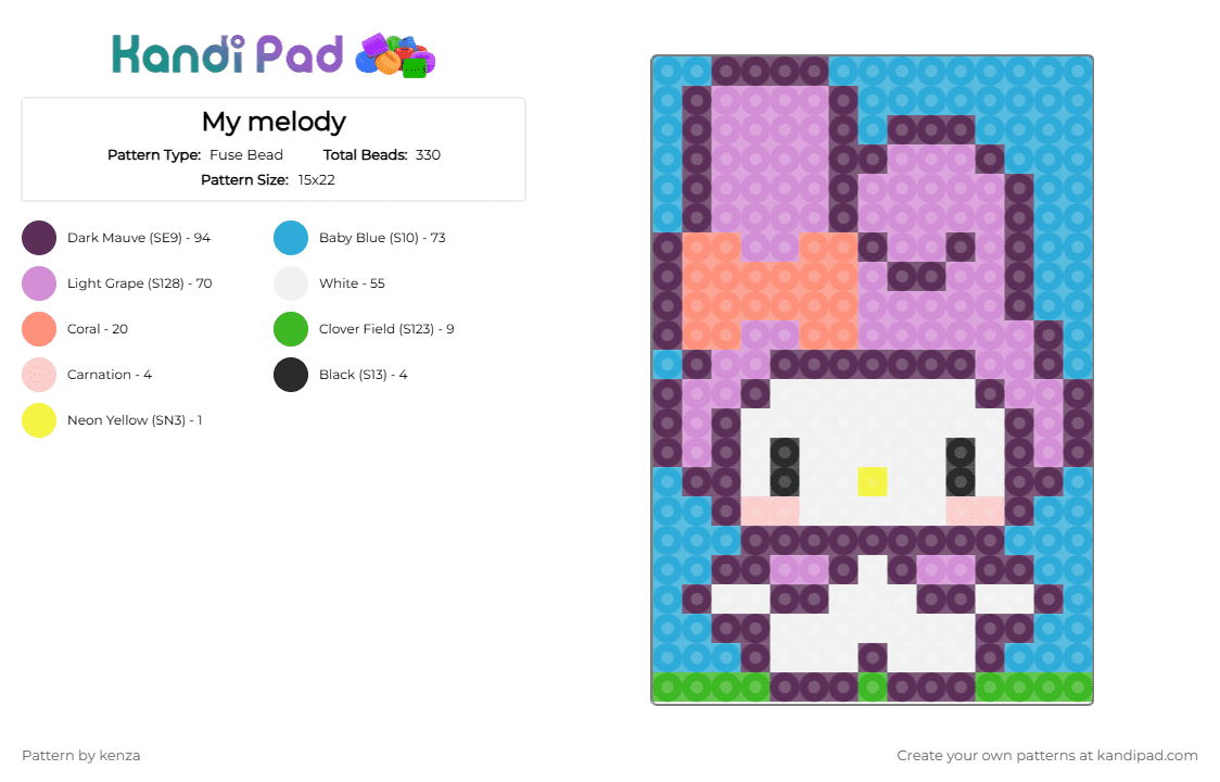 My melody - Fuse Bead Pattern by kenza on Kandi Pad - pink,light blue