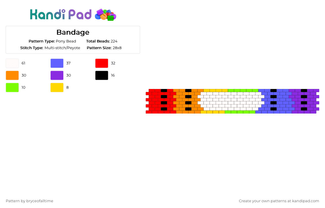 Bandage - Pony Bead Pattern by bryceofalltime on Kandi Pad - red,orange,blue,purple