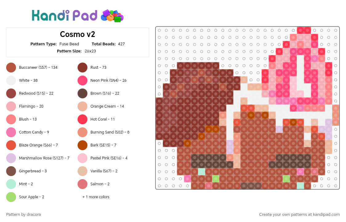 Cosmo v2 - Fuse Bead Pattern by dracora on Kandi Pad - red,cosmo,cosmodandysworld,dandysworld