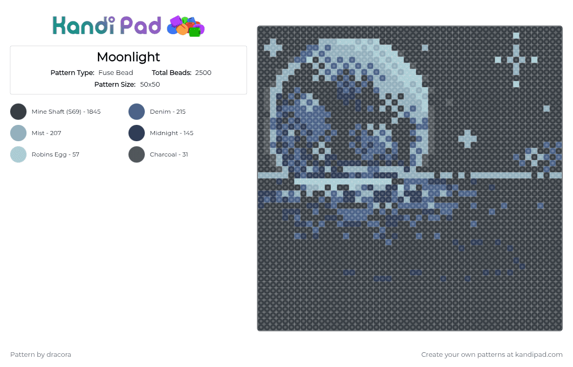 Moonlight and the sea - Fuse Bead Pattern by dracora on Kandi Pad - black,light blue,blue,cotdmoonlight,moon,light