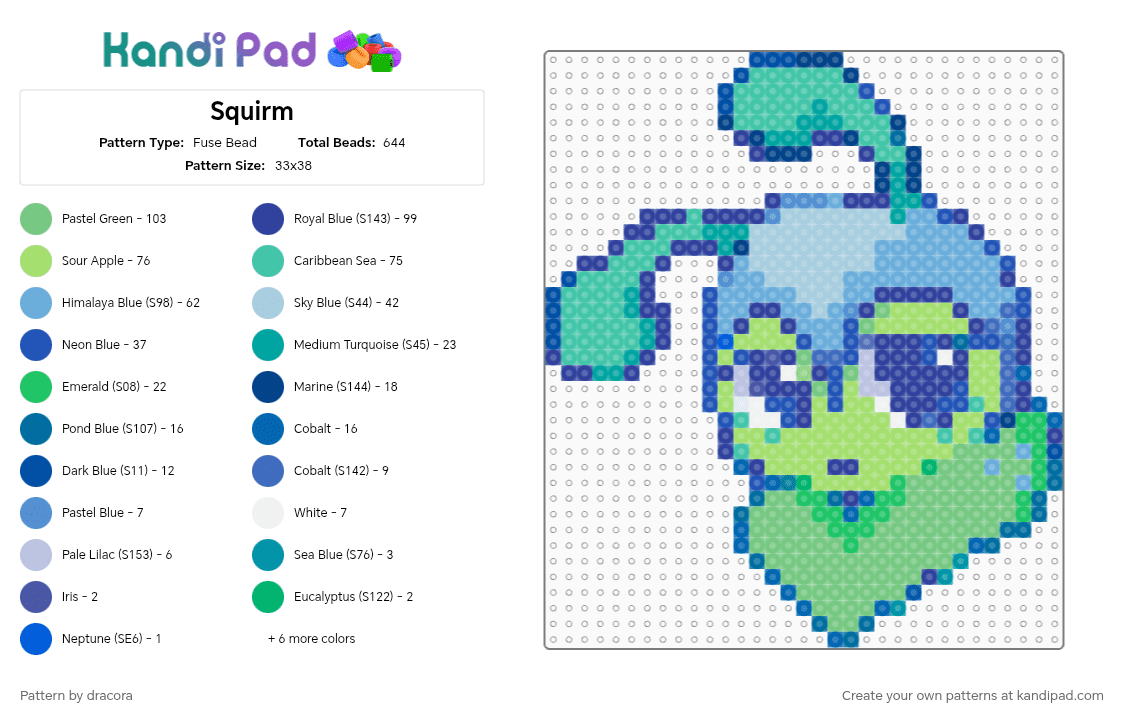 Squirm - Fuse Bead Pattern by dracora on Kandi Pad - purple,blue,green,colorful,dandys world,squirm,video games,roblox,characters