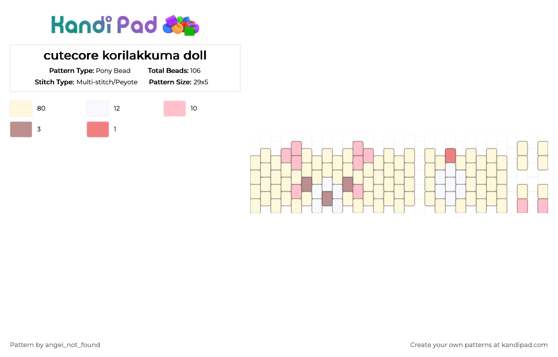 cutecore korilakkuma doll - Pony Bead Pattern by angei_not_found on Kandi Pad - white,pink,cutesy,doll,korilakkuma,cutecore,plush,bear,kawaii,decoration