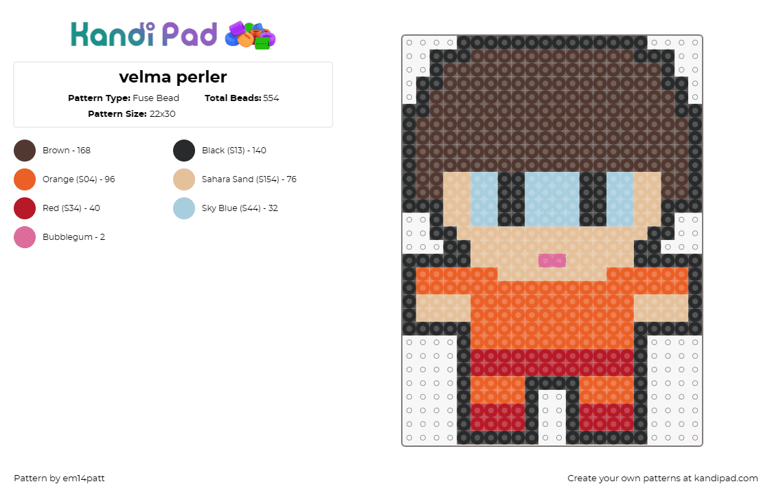 velma perler - Fuse Bead Pattern by em14patt on Kandi Pad - velma,scooby doo,mystery,cartoon,character,jinkies,tv show,nostalgia,orange,brow