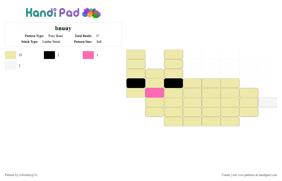 bnuuy charm - Pony Bead Pattern by robotdawg111 on Kandi Pad - bunny, charm, yellow