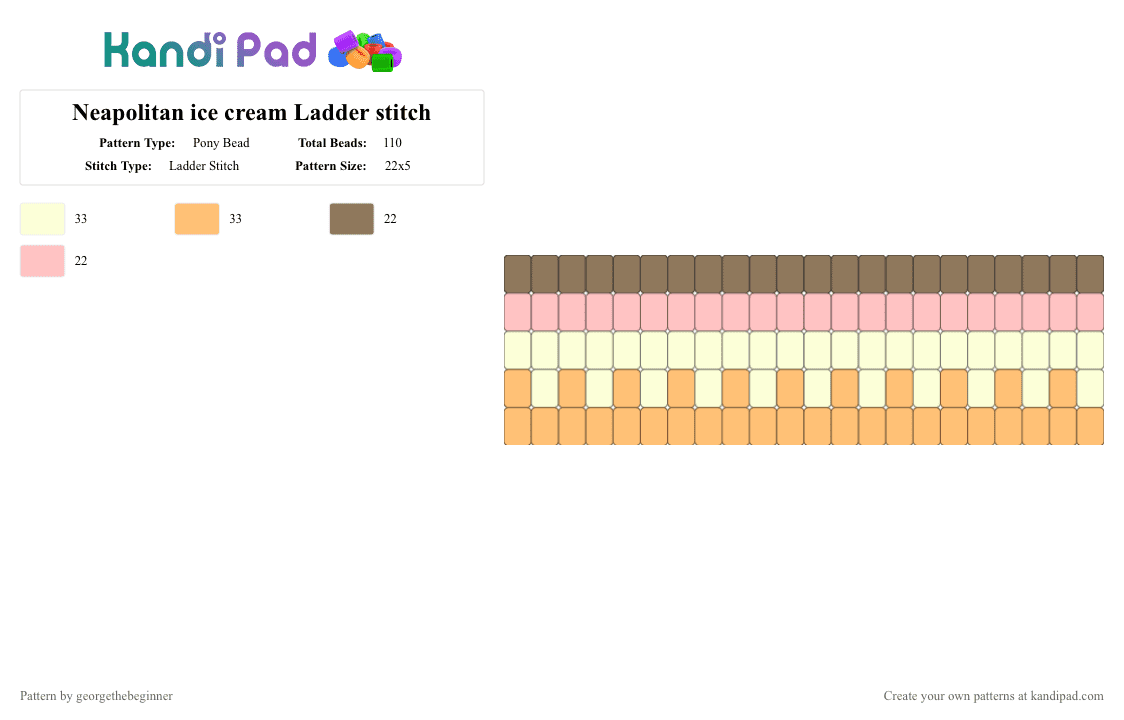 Neapolitan ice cream Ladder stitch - Pony Bead Pattern by georgethebeginner on Kandi Pad - orange
