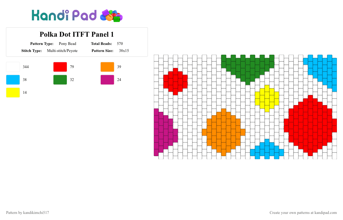 Polka Dot ITFT Panel 1 - Pony Bead Pattern by kandikimchi517 on Kandi Pad - white,light blue,red,orange