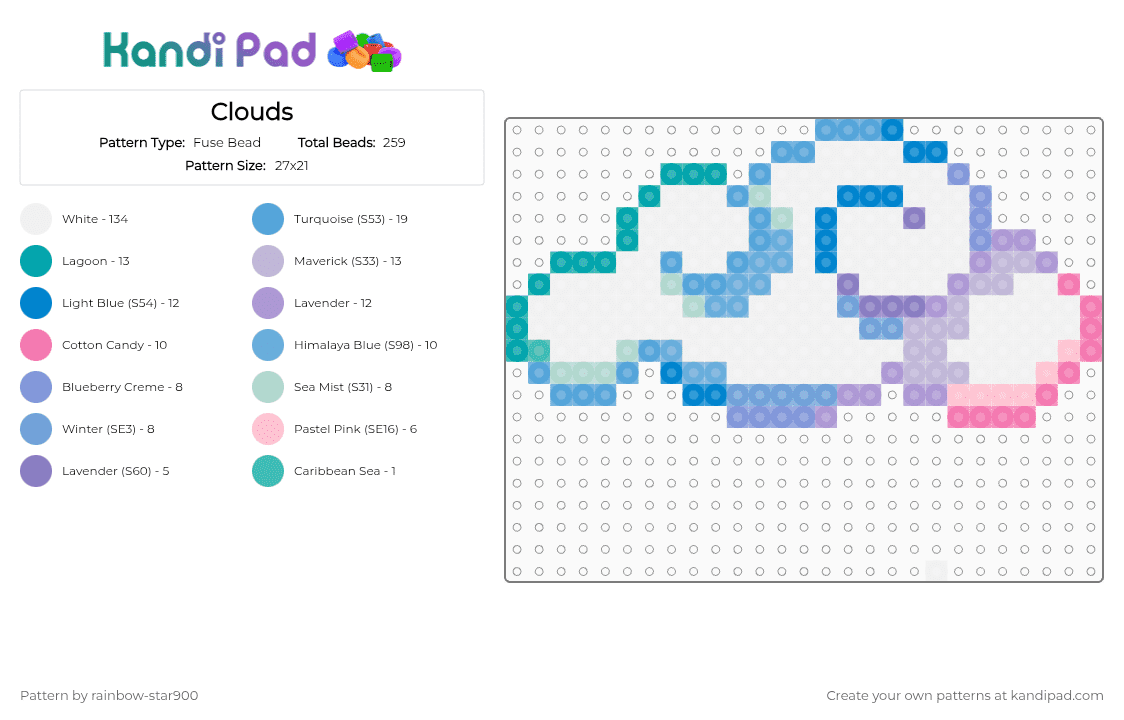 Clouds - Fuse Bead Pattern by rainbow-star900 on Kandi Pad - white,light blue,pink