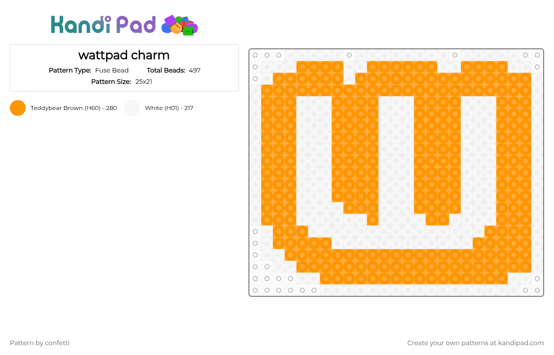 wattpad charm - Fuse Bead Pattern by confetti on Kandi Pad - white,orange,wattpad,fanfic,fanfiction,logo,charm,keychain