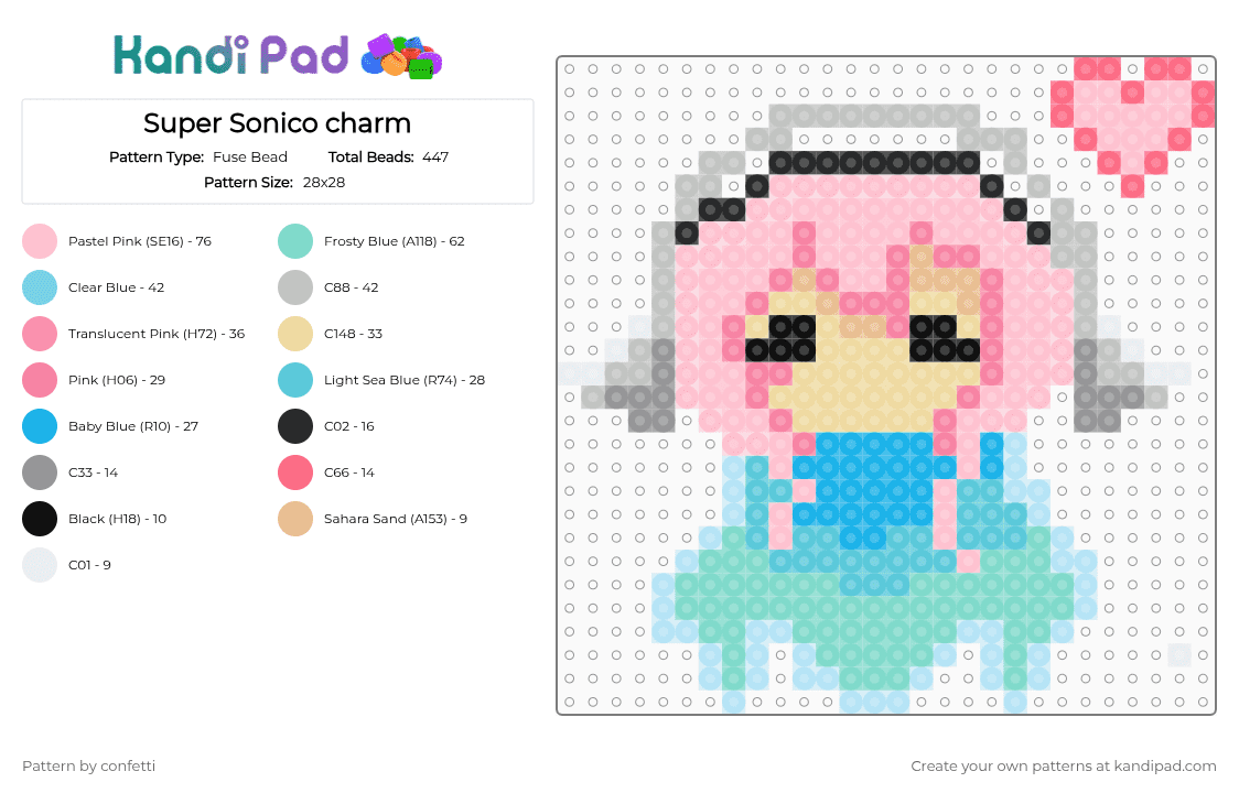 Super Sonico charm - Fuse Bead Pattern by confetti on Kandi Pad - pink,beige,light blue,super sonico,charm,keychain,streamer super sonico,mascot,anime