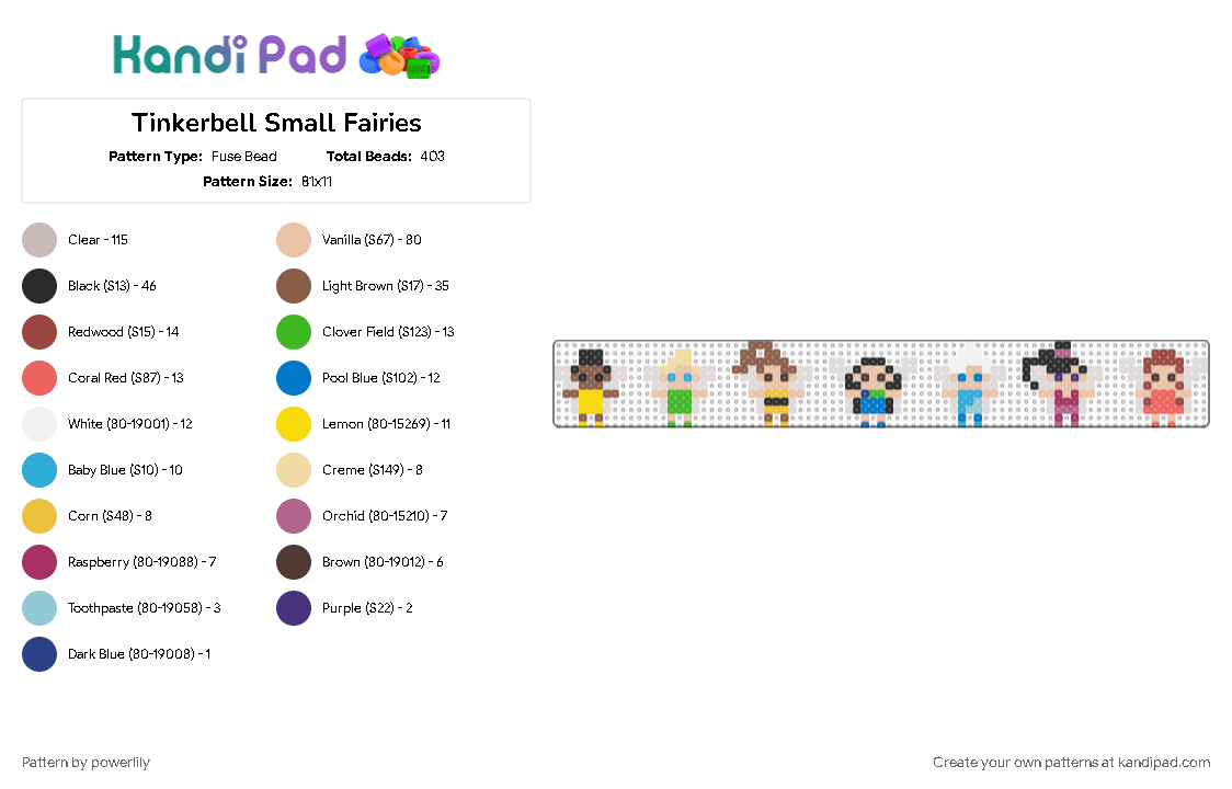 Tinkerbell Small Fairies - Fuse Bead Pattern by powerlily on Kandi Pad - beige, disney, easy pattern, fairies, fairy, simple, small, tan, tinker bell, tinkerbell