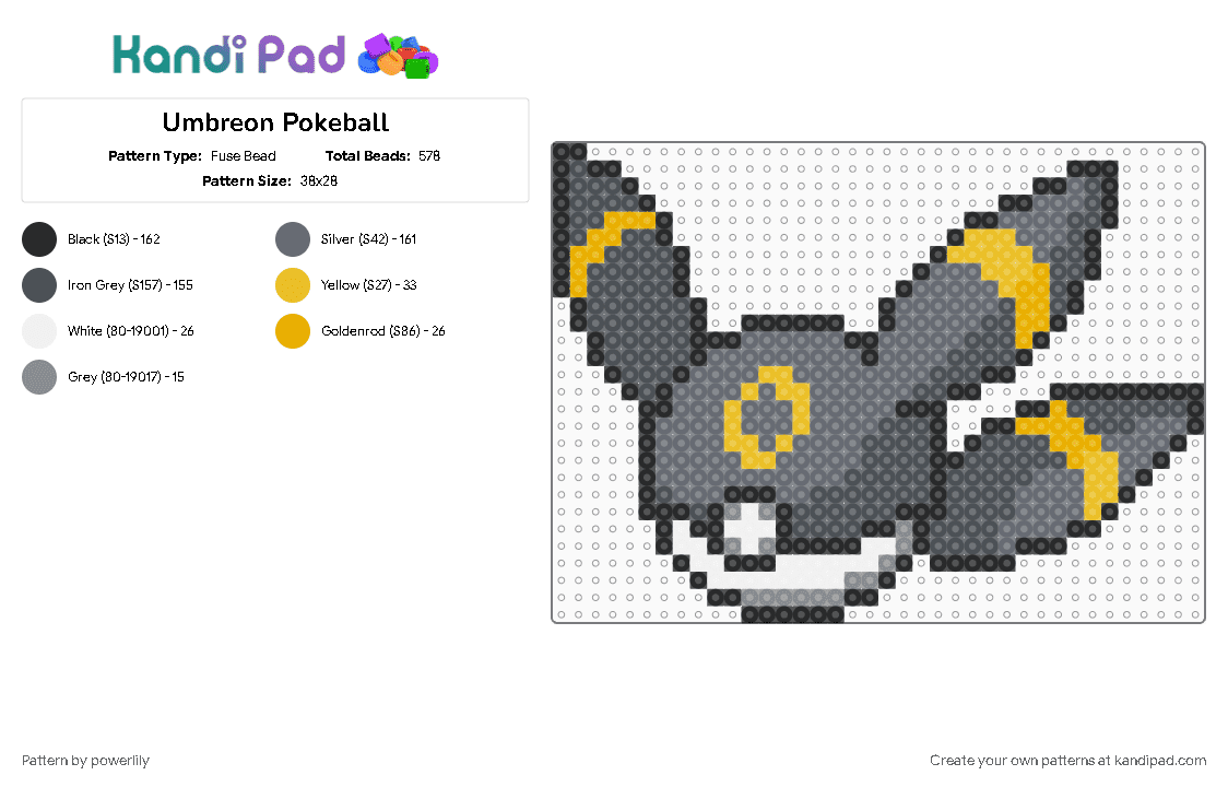 Umbreon Pokeball - Fuse Bead Pattern by powerlily on Kandi Pad - eevee, eevee evolutions, eeveelution, eeveelutions, eeveeolution, gray, pokeball, pokemon, purple, umbreon