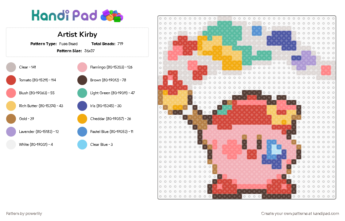 Artist Kirby - Fuse Bead Pattern by powerlily on Kandi Pad - artist, beige, brown, character, gaming, kirby, nintendo, paint, painting, red, video game