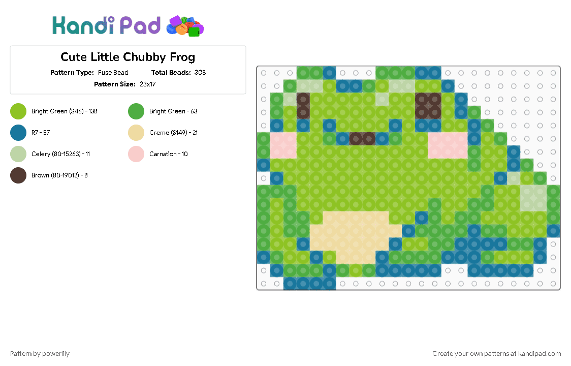 Cute Little Chubby Frog - Fuse Bead Pattern by powerlily on Kandi Pad - animal, animals, chubby, cute, frog, green, reptile, simple, small