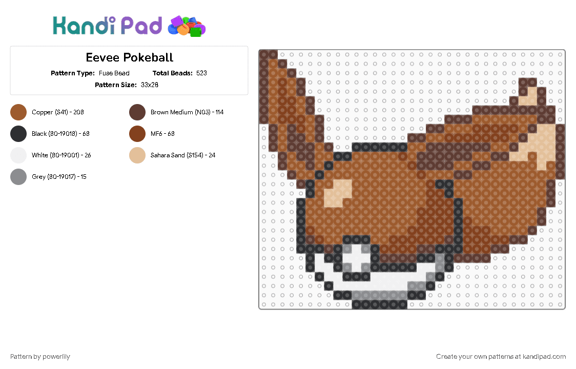 Eevee Pokeball - Fuse Bead Pattern by powerlily on Kandi Pad - eevee, eevee evolutions, eeveelution, eeveelutions, eeveeolution, eeveolution, pokeball, pokemon