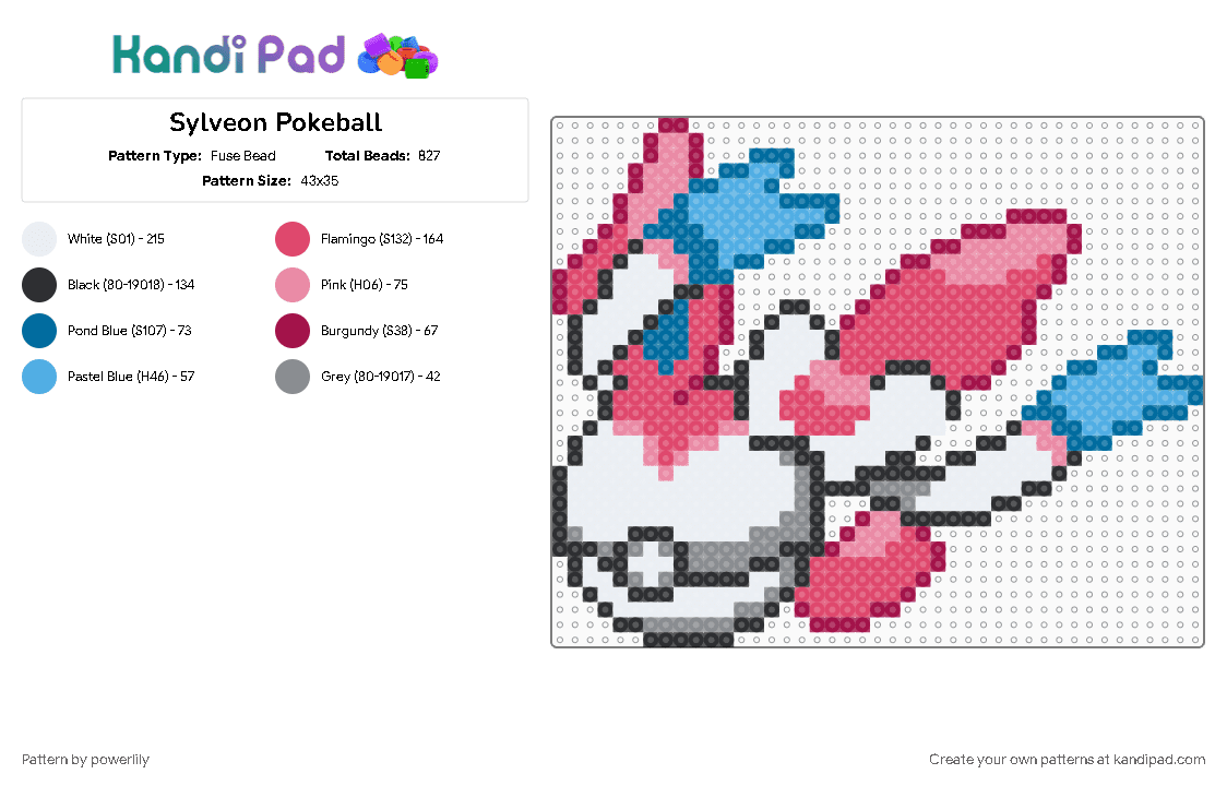 Sylveon Pokeball - Fuse Bead Pattern by powerlily on Kandi Pad - eevee, eevee evolutions, eeveelution, eeveelutions, eeveeolution, pink, pokeball, pokemon, red, sylveon