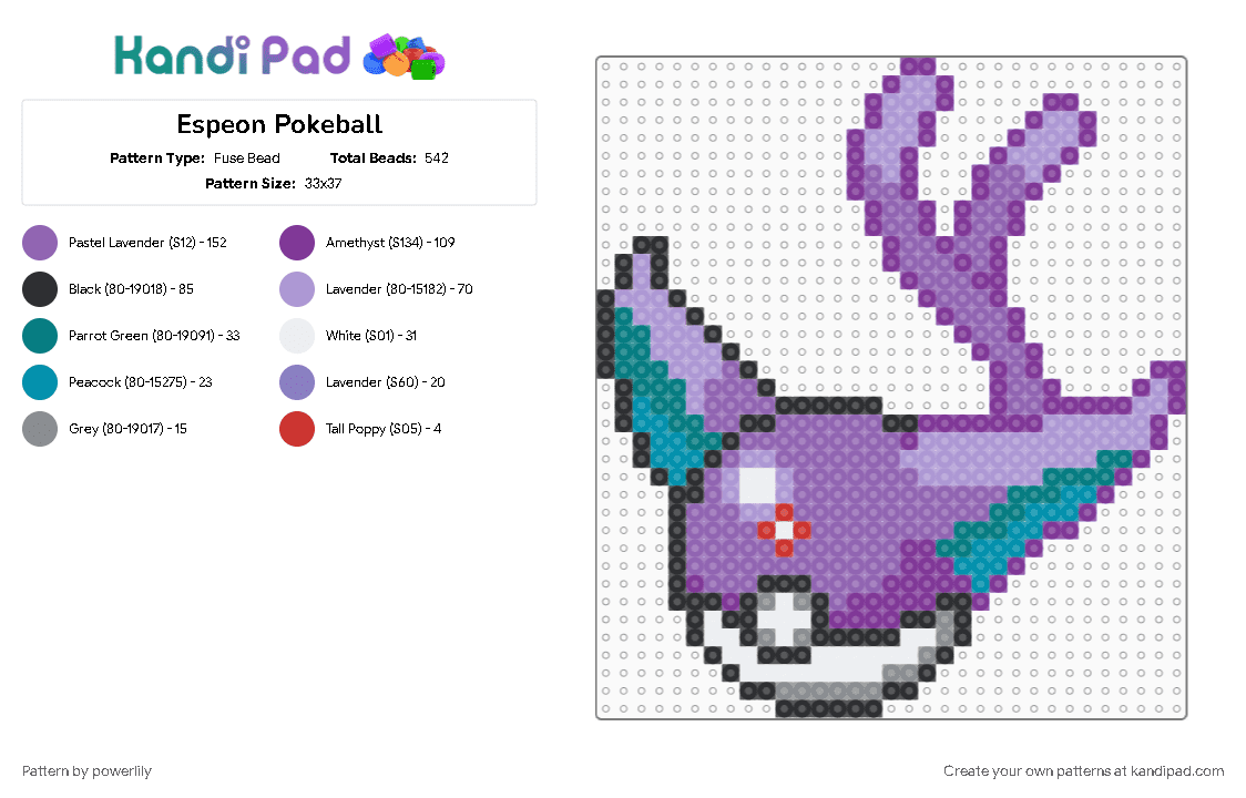 Espeon Pokeball - Fuse Bead Pattern by powerlily on Kandi Pad - eevee, eevee evolutions, eeveelution, eeveelutions, eeveeolution, espeon, pink, pokeball, pokemon