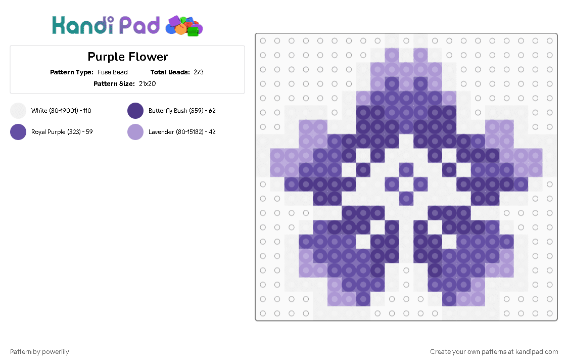 Purple Flower - Fuse Bead Pattern by powerlily on Kandi Pad - blossom, flower, flowers, nature, purple, small
