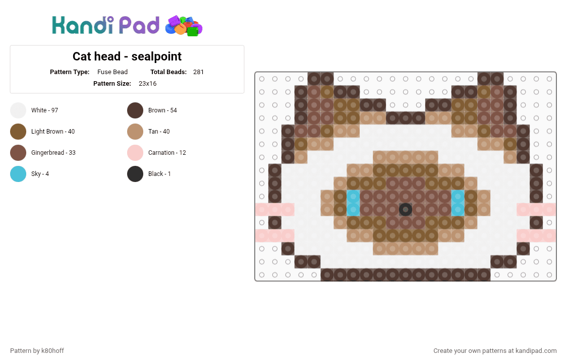Cat head - sealpoint - Fuse Bead Pattern by k80hoff on Kandi Pad - brown,tan,beige