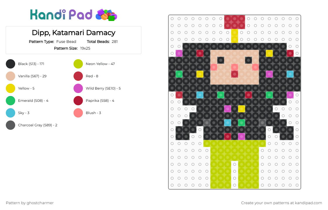 Dipp, Katamari Damacy - Fuse Bead Pattern by ghostcharmer on Kandi Pad - black,red,green,beige,katamari damacy,dipp