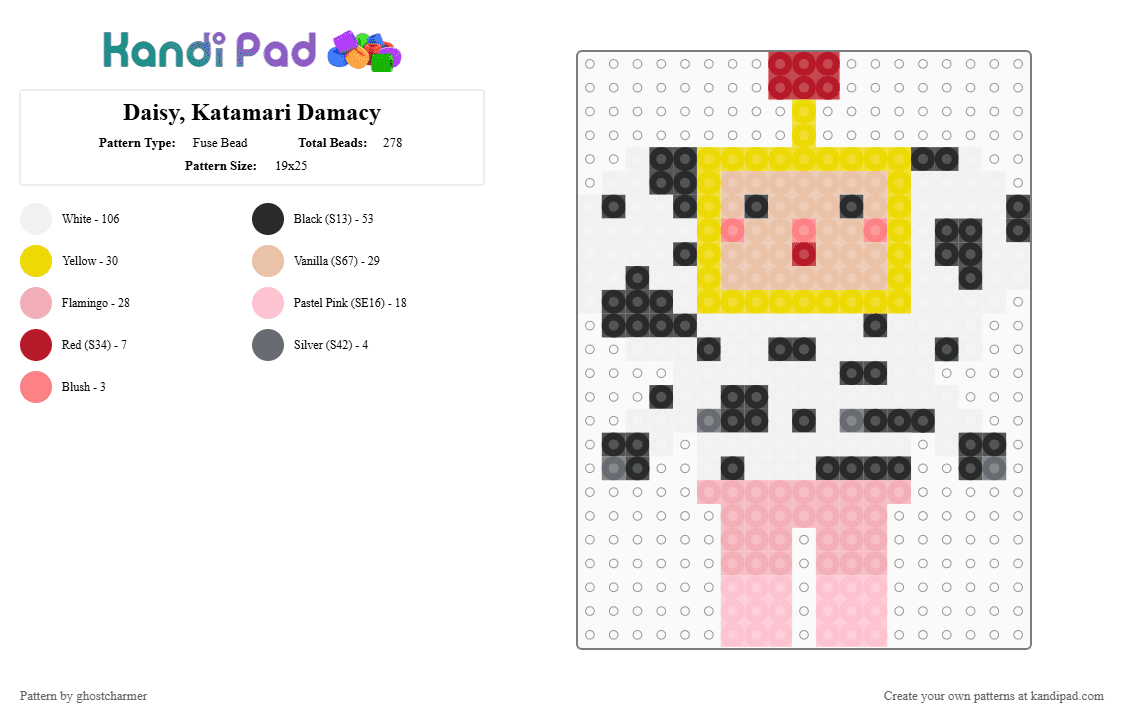 Daisy, Katamari Damacy - Fuse Bead Pattern by ghostcharmer on Kandi Pad - beige, cow, daisy, katamari damacy, white, yellow