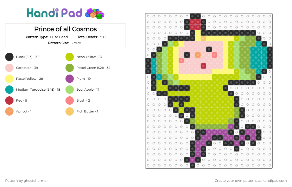 Prince of all Cosmos, Katamari Damacy - Fuse Bead Pattern by ghostcharmer on Kandi Pad - beige,green,katamari damacy,prince
