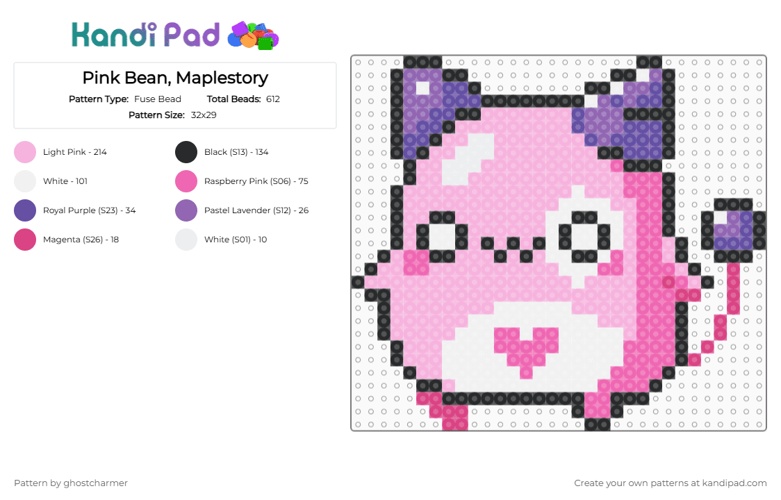 Pink Bean, Maplestory - Fuse Bead Pattern by ghostcharmer on Kandi Pad - pink,pink bean,maplestory,cute