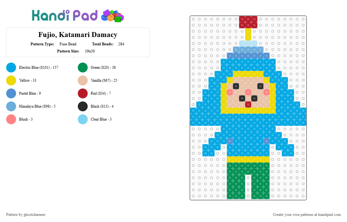 Fujio, Katamari Damacy - Fuse Bead Pattern by ghostcharmer on Kandi Pad - fujio, katamari damacy, light blue