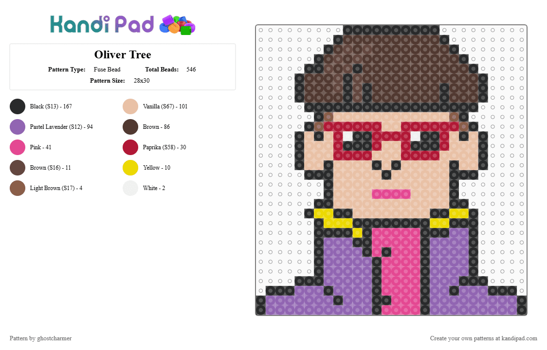 Oliver Tree - Fuse Bead Pattern by ghostcharmer on Kandi Pad - beige, brown, oliver tree, pink, wip