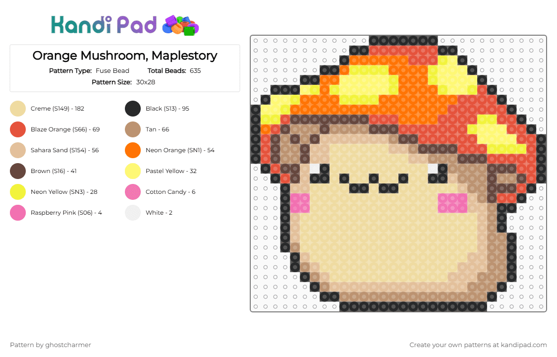Orange Mushroom, Maplestory - Fuse Bead Pattern by ghostcharmer on Kandi Pad - beige,maplestory,mushroom