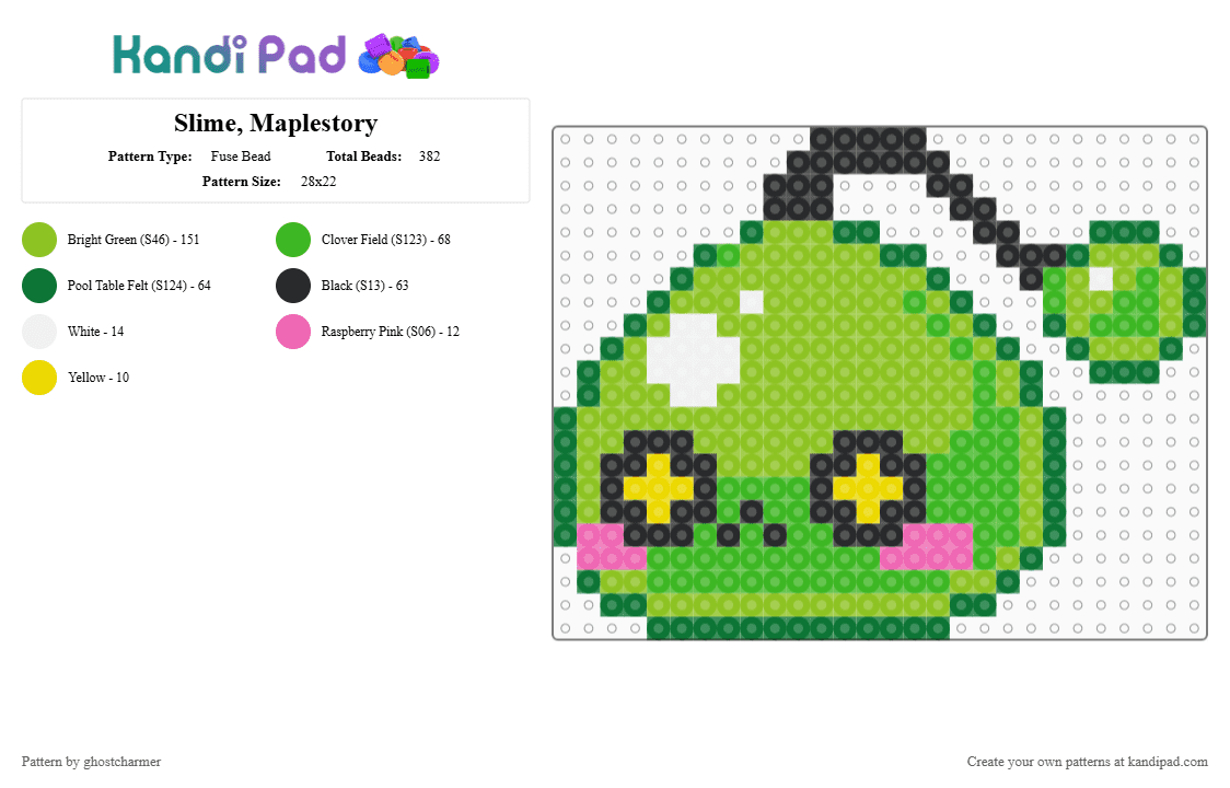 Slime, Maplestory - Fuse Bead Pattern by ghostcharmer on Kandi Pad - green,maplestory,slime,ellinia